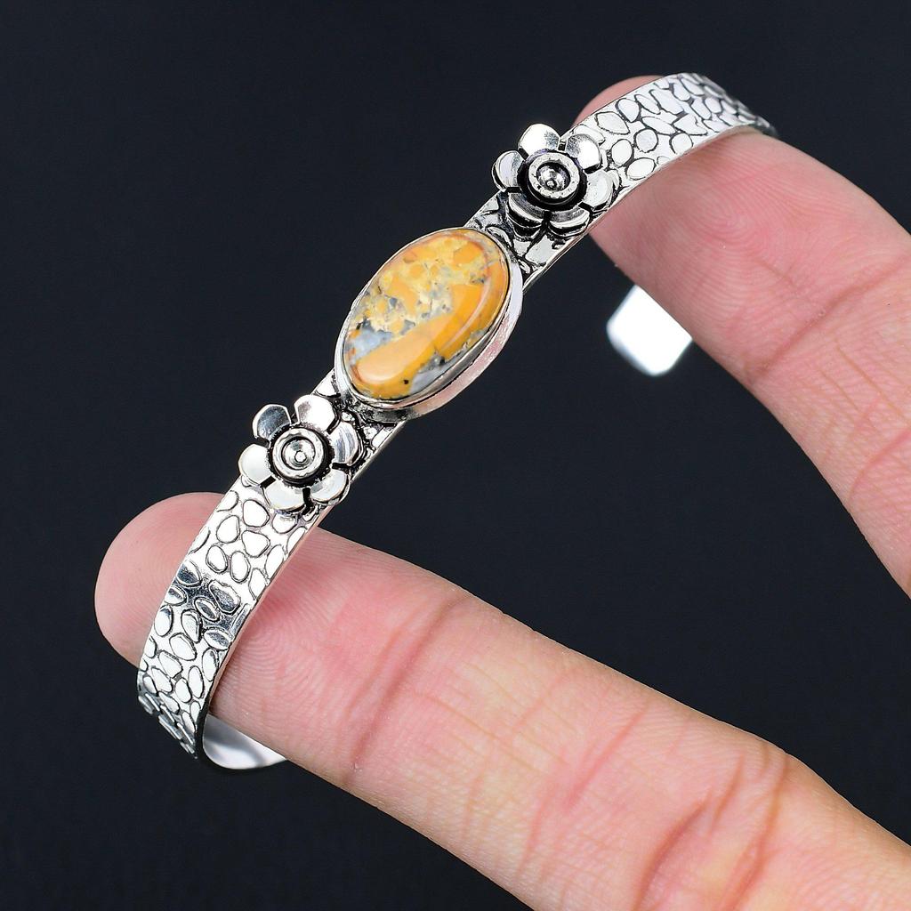 Halloween Deal 925 Silver Oval Maligano Jasper Stone Mother Boho Bangle Bracelet