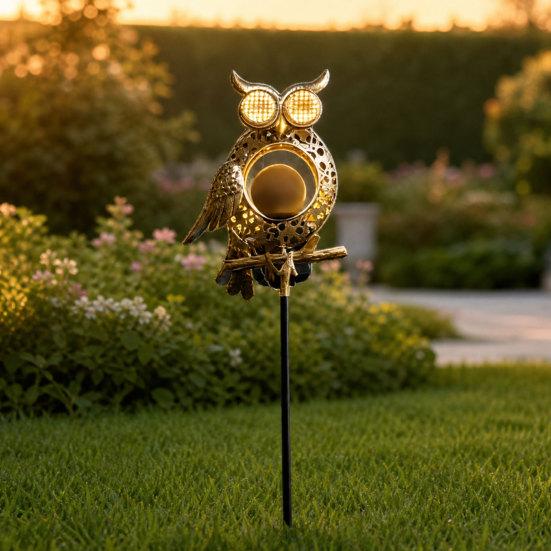 Solar Owl Garden Light, Outdoor Metal Owl Solar Light with Stake, LED Warm Glow Pathway Light for Backyard Patio Lawn Flower Bed