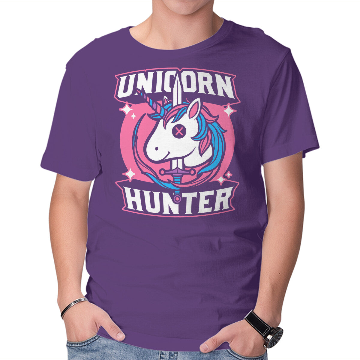 Unisex Crew Neck T-Shirt Unicorn Hunter Graphic Short Sleeve Casual Tee XL