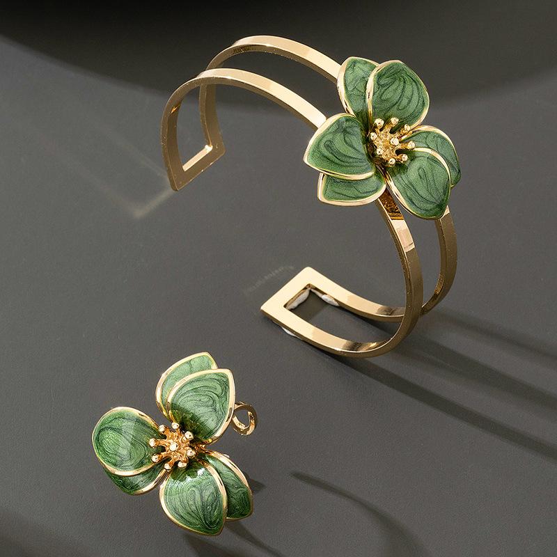 Simple Niche Design Dripping Oil Flower Earrings Necklace Mori Vacation Style Jewelry Set Women