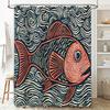 Vibrant Fish Shower Curtain Modern Bathroom Decor With Waves Pattern Perfect For Bathrooms Vanities Black Orange Red Fabric Prin
