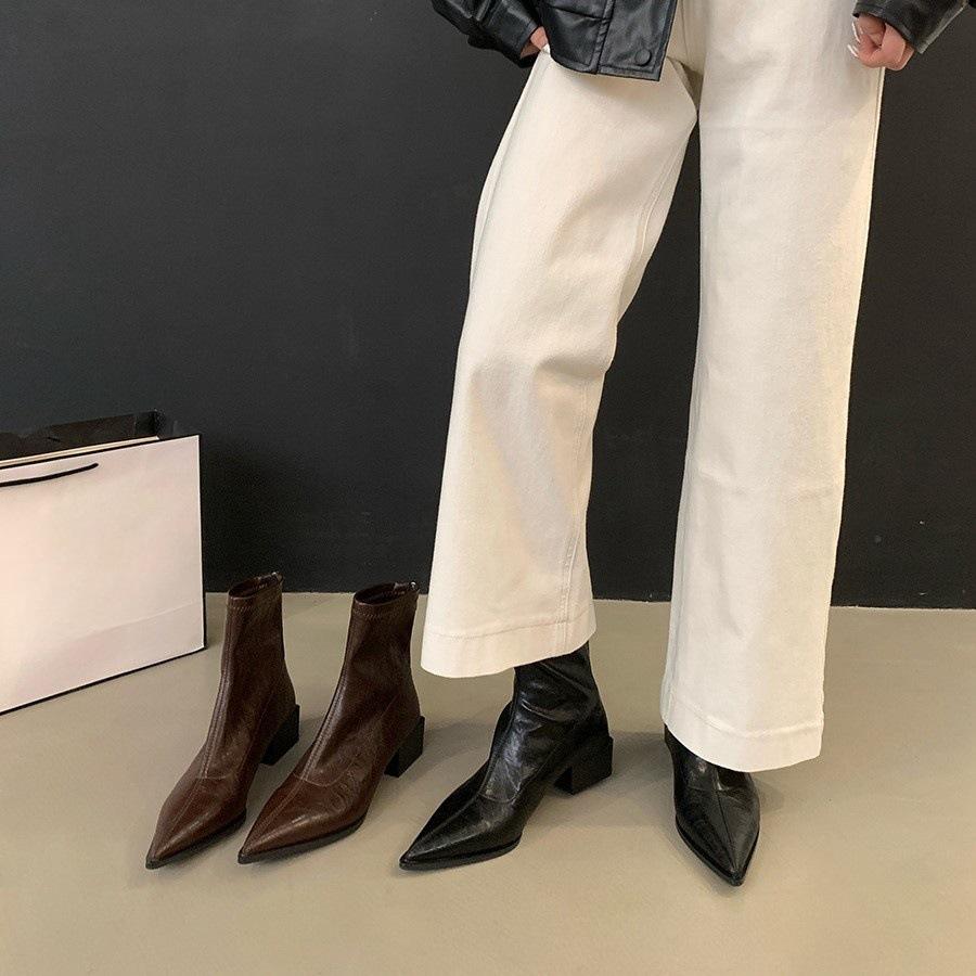 Pointed High-heeled Korean Small Ankle Boots Short Boots Women's Shoes 2024 New Spring and Autumn Single Boots French Brown Thin Martin Boots
