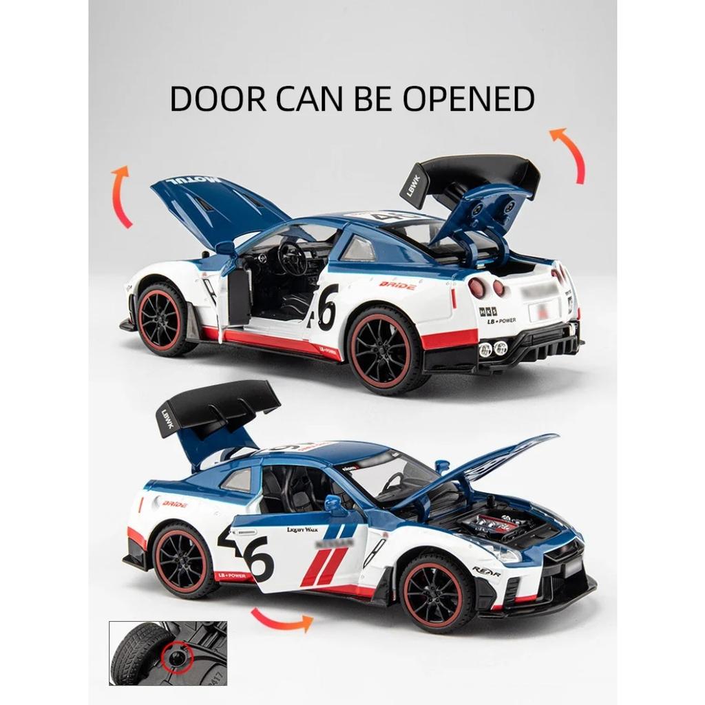 1/22 Nissan GTR Alloy Model Car Diecast Metal Toy Car Sound & Light Children Boys Toys Vehicle Collection Gifts A594