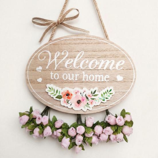 DYS Welcome Sign for Front Door, Entrance Door Plate, Pastoral Wooden Hanging Plaque Home Outdoor Wall Decor