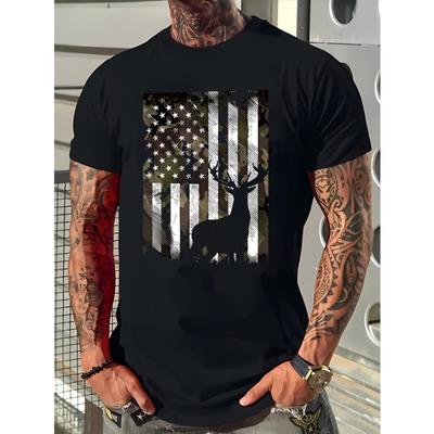 Flag Pattern Printed T-shirt Loose Round Neck Short Sleeved Casual Summer T-Shirts Men’s