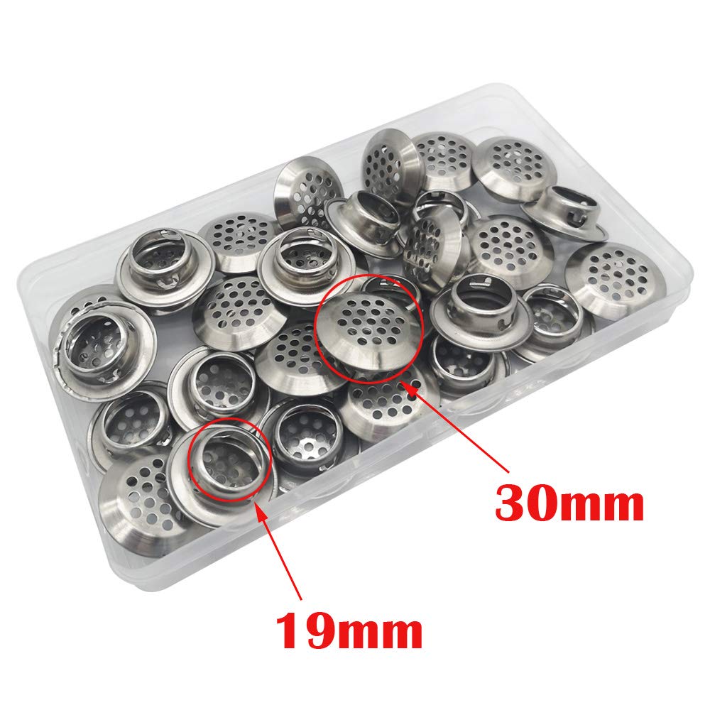 CTRICALVER 30pcs Stainless Steel Air Vent Hole Ventilation Louvers Round Mesh Hole 19mm Round Ventilation Grille for or Shoe Cabinet Round,