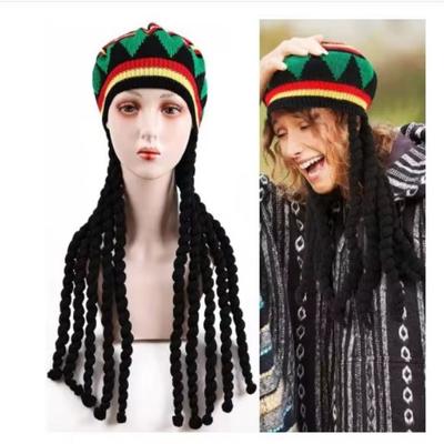 Handmade Unisex Knitted Braid Hat Crochet False Wig Braids Hat Unique Hip Hop Cap  Party