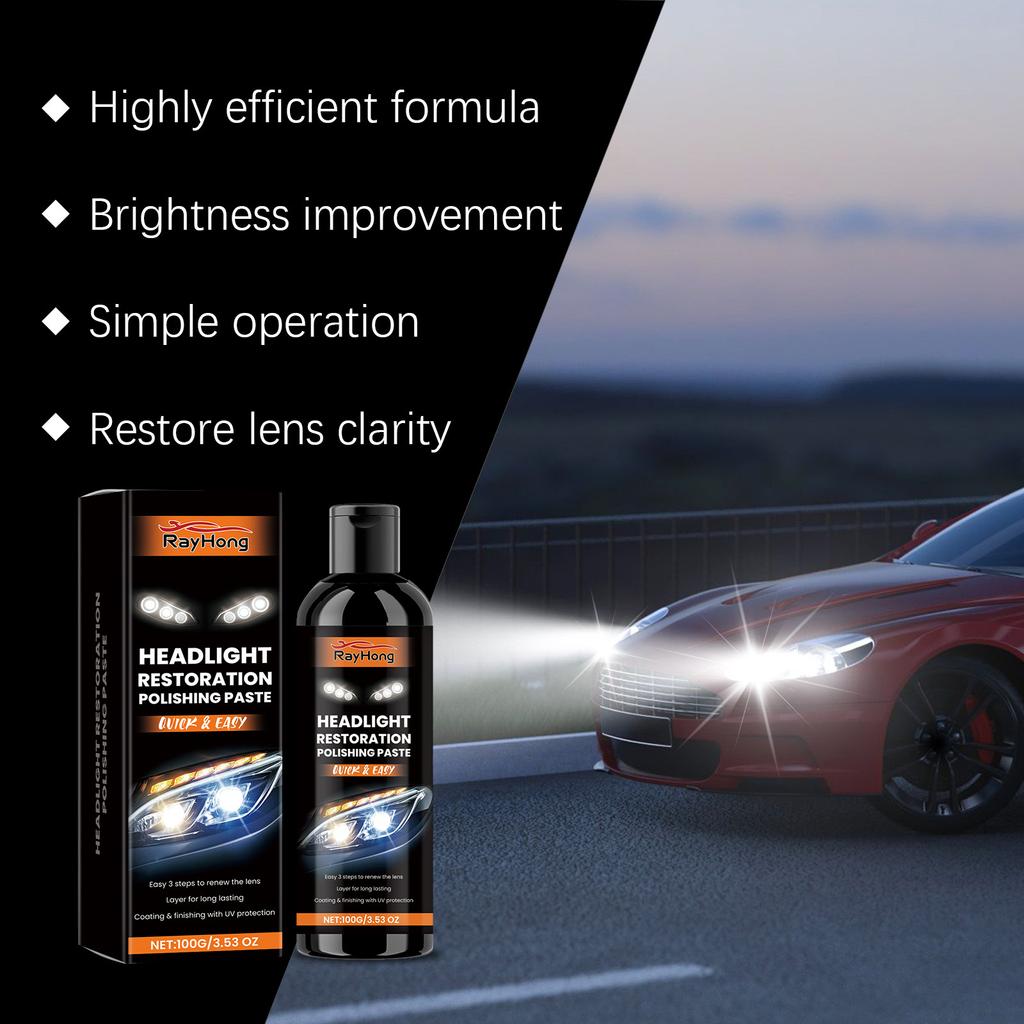 RAYHONG Car Headlight Polishing Cream Car Lamp Care Brightening Cleaning Stain Removing Yellowing Polishing Refurbishing