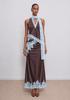 Slim-fit long dress neck V-neck light blue floral lace splicing neck strap float and ground fish tail dress