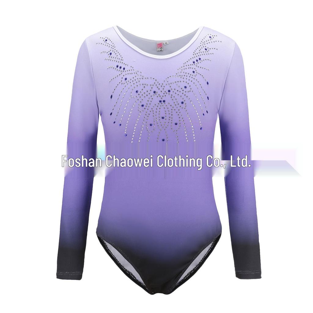 High Elastic Rhinestone Gradient Children's Gymnastics and Dance Leotard