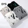 Men Winter Sweater Contrast Color Graffiti Thick Plush Half-high Collar Elastic Knit Long Sleeves Daily Wear School Dating Sweater