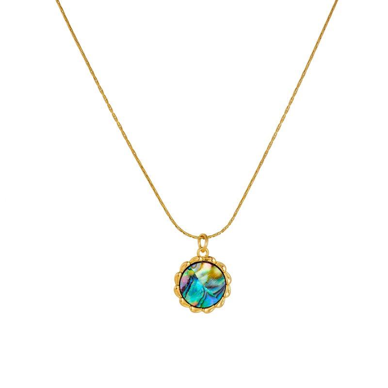 Gold Plated Stainless Steel Abalone Shell Pendant Necklace for Women