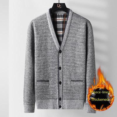 Men's Autumn/Winter V-Neck Cardigan for Middle-aged/Elderly - Casual Loose Knit Sweater Jacket