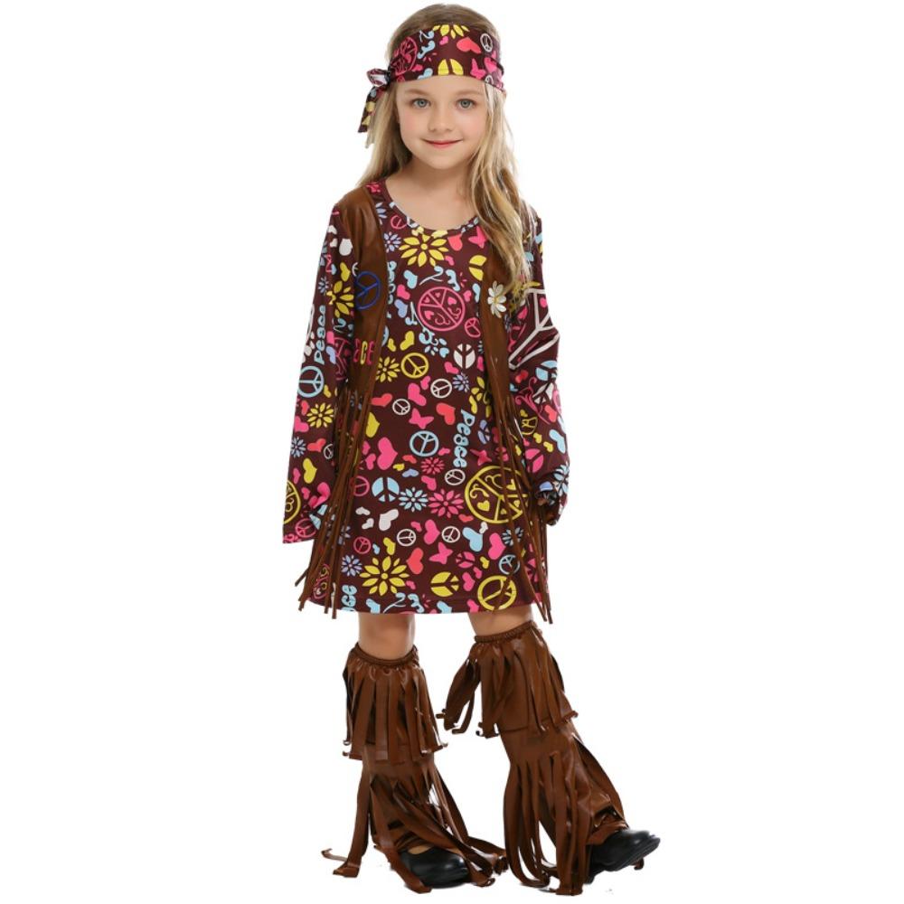 Girls Hippie Rock Costume Halloween Carnival Stage Performance Outfit Female Hip Hop Singer Concert Retro Groovy Look