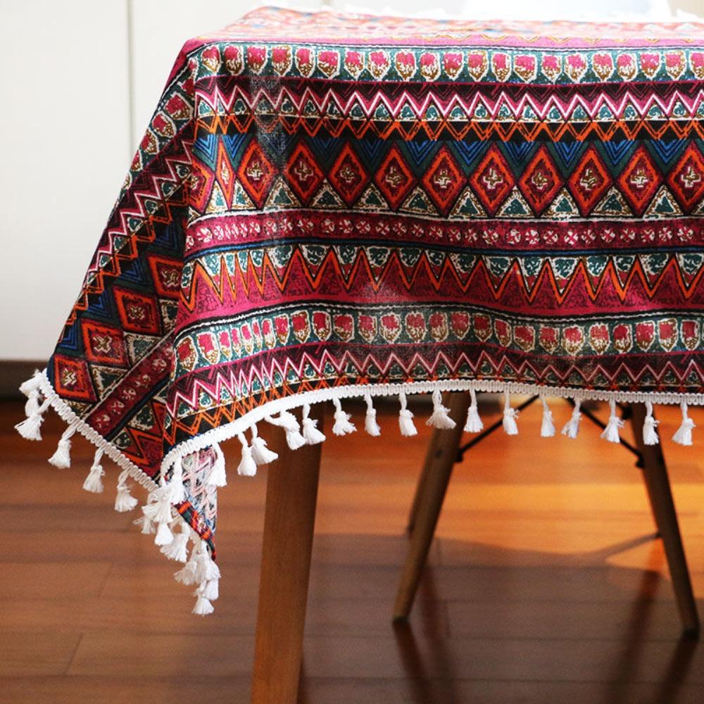 Nordic Style Bohemian Tablecloth with Tassel Table Cover Practical Ethnic Tablecloth  Living Room