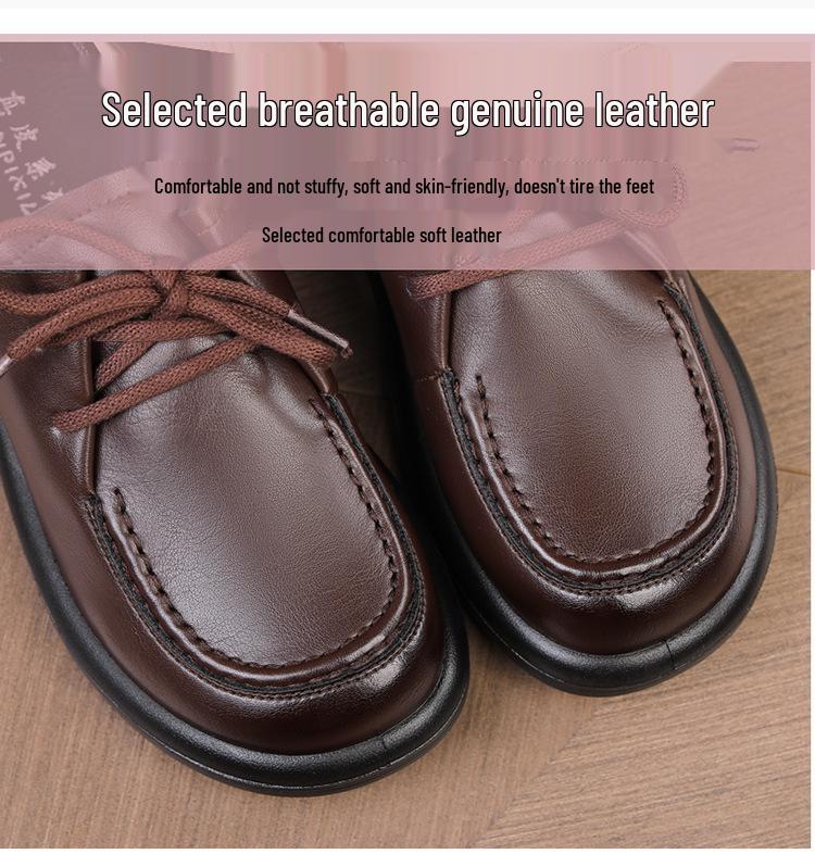 Women's Genuine Leather Soft Sole Casual Shoes - Non-slip, Comfortable, Single Shoes for Spring and Autumn.