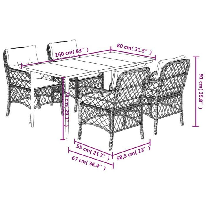 VidaXL Ensemble à Manger de Jardin avec Coussins 5 pcs, Table et Chaises de Patio, Meubles d'Extérieur Terrasse, Moderne, 3212113