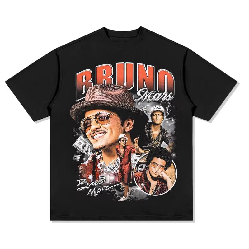 

24/25 New Arrives Kids Mens Cotton Black Tshirts Famous Singer Bruno Mars Short Sleeve T Shirt Childrens Skin-friendly T-Shi... S разноцветный