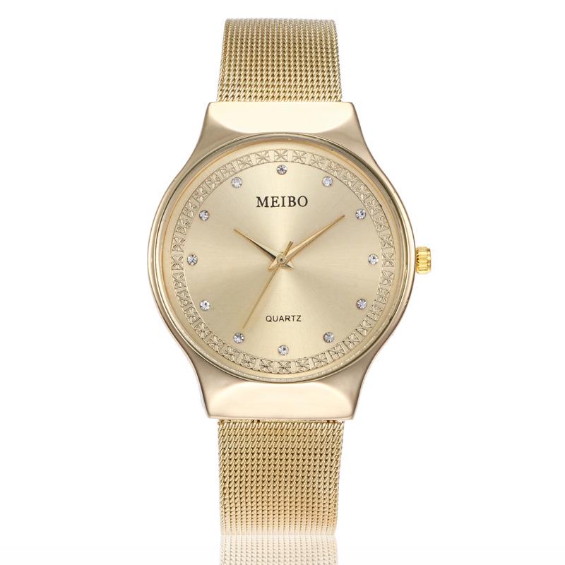 Pointer Fashion Diamond Alloy Mesh Strap Watch Simple Ladies Quartz Watch