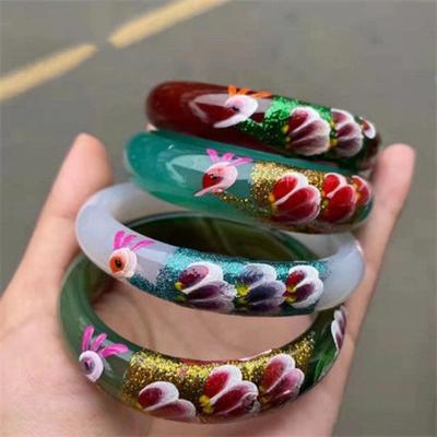 Painted Peacock Carving Bracelet, Shell Inlaid with Jade Marrow, Women's Safety Bracelet