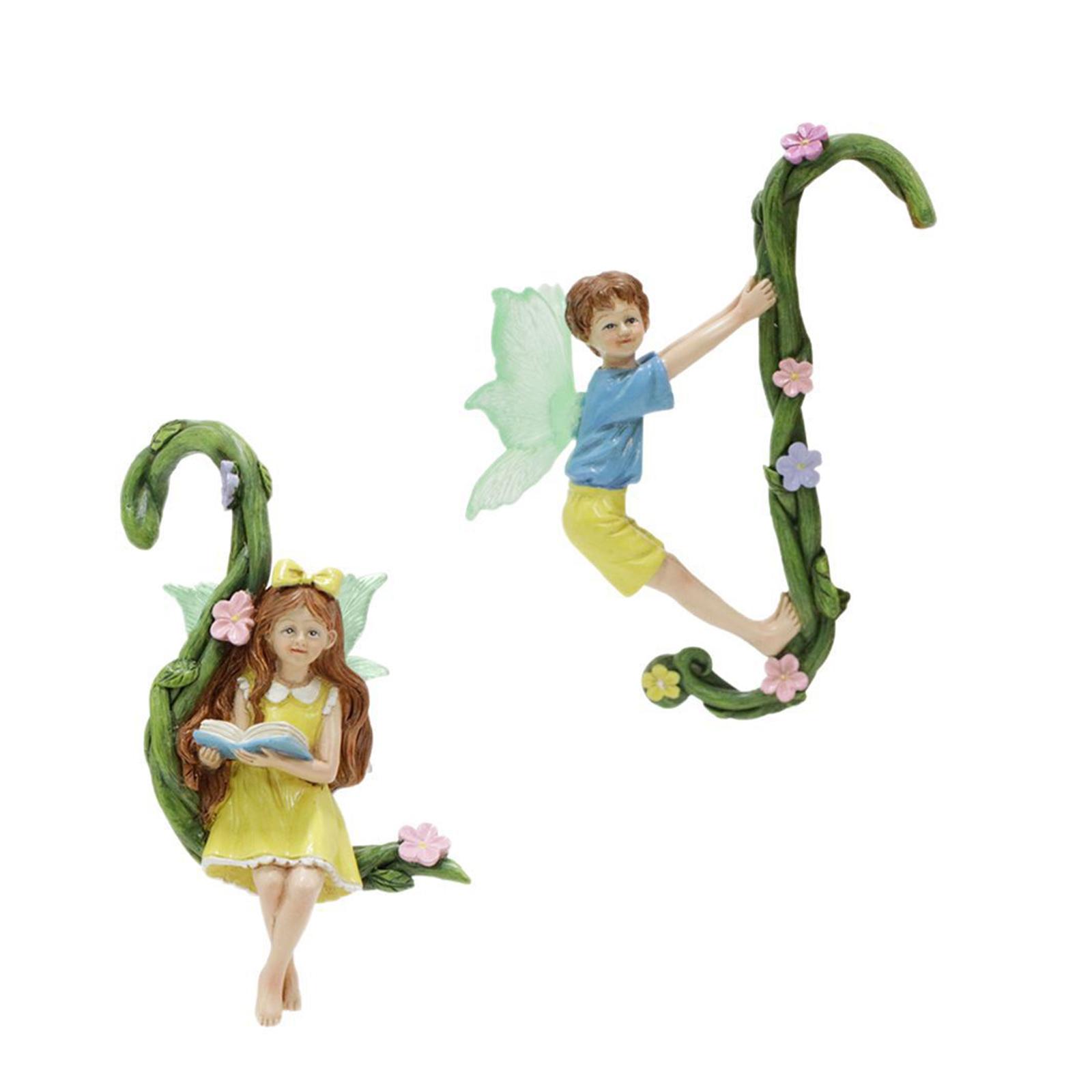 

Набор из 2 подвесных фигурок фей с лозами для домашнего декора и садового искусства, смоляная модель-скульптура, легко устанавливаемое украшение