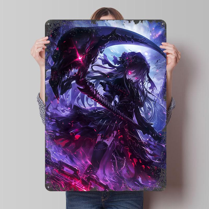 Demon Anime Girl Death Tinplate Poster Customized Wall Art Vintage Retro Metal Signs for Man Cave Bedroom Decoration Room Decor