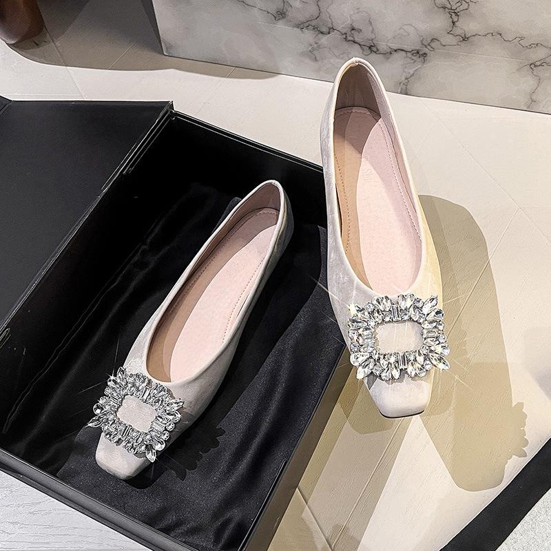 

Одиночная обувь женская новая темпераментная со стразами квадратная пряжка туфли-лодочки с мелким вырезом квадратный носок плоский каблук мягкая подошва женская обувь 42 абрикосовый