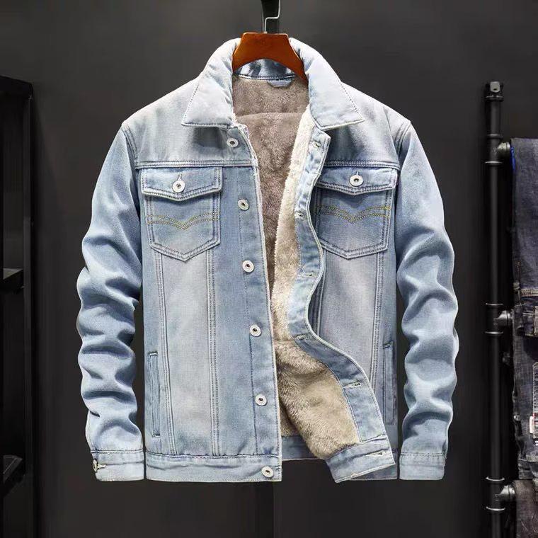 Men's Korean Style Winter Velvet-Lined Denim Jacket - Trendy, Warm, Casual Wear for Students