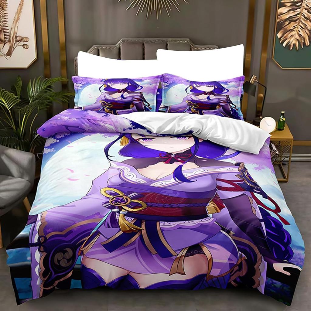G-Genshin Impact Game Gamer Cartoon Comforter Bedding Set,Duvet Cover Bed Set Quilt Cover Pillowcase,King Queen Size Bedding Set