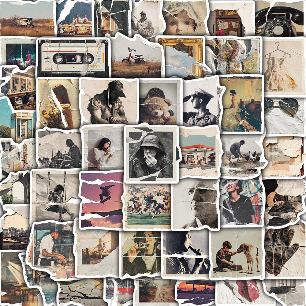 

50/100PCS Torn Photo Sticker Nostalgia Harajuku Waterproof Aesthetic Harajuku Luggage Phone Skateboard Art Picture Sticker
