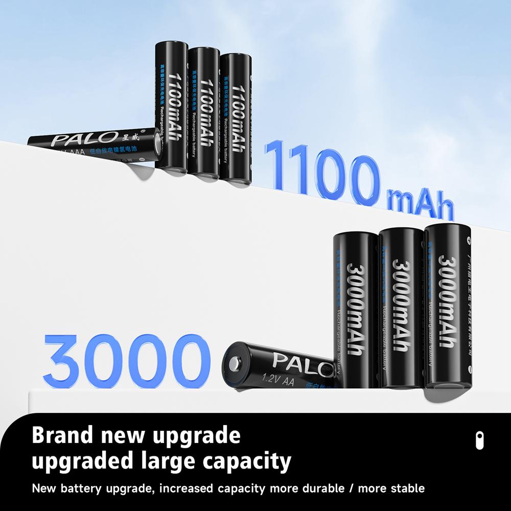 PALO 1.2V NIMH AA Rechargeable Battery with Smart AA Battery Charger 1.2V 3000mAh 2A Battery for Remote Control Toy Camera
