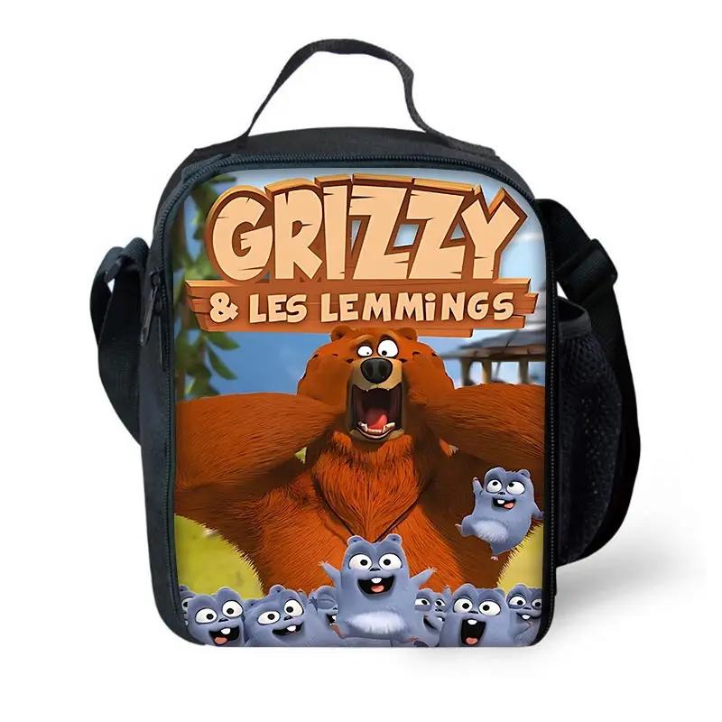 GRIZZY AND THE LEMMINGS Kinder Grote Capaciteit Tas voor Jongen en Meisje Student Buiten Picknick Herbruikbare Thermische Koelbox Lunchbox