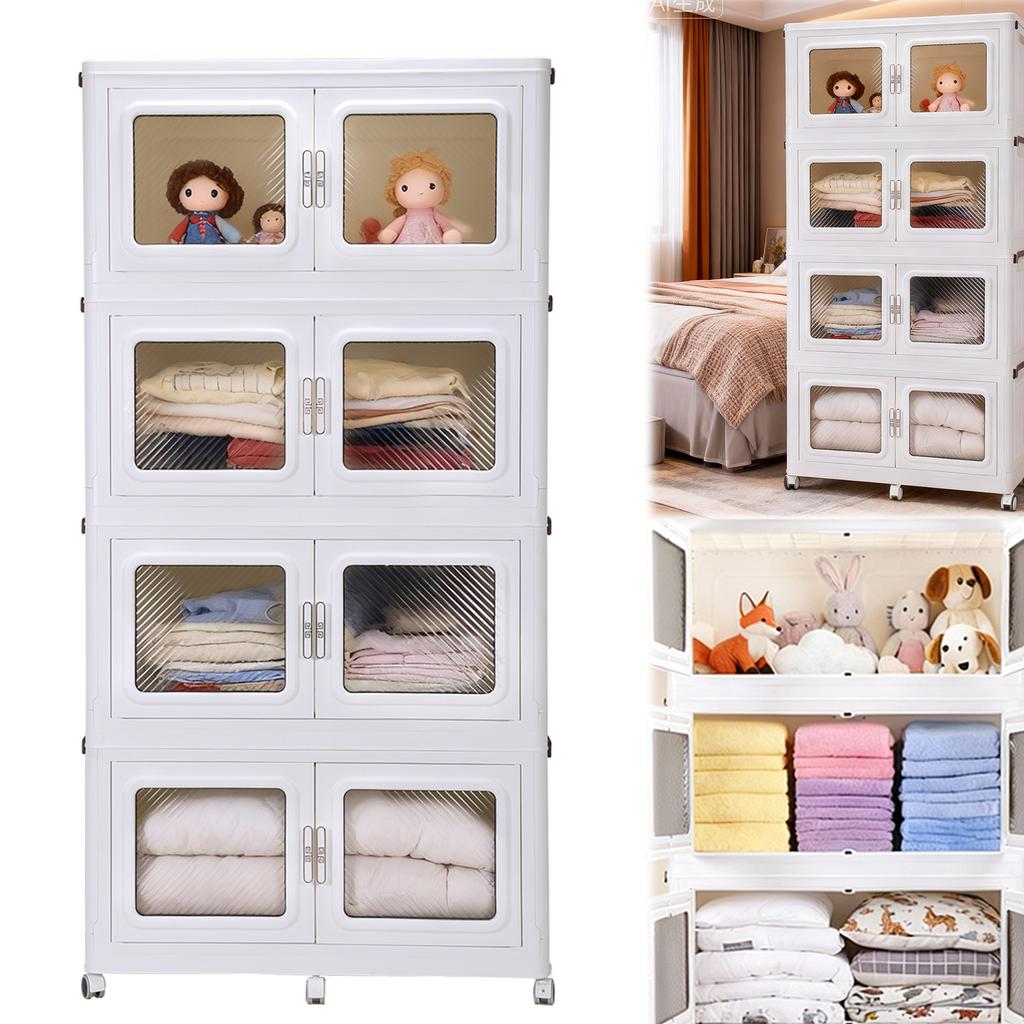 Closet Storage and Organizer with Lid Plastic Storage Cabinet with Wheel Free Installation Storage Cabinet for Small Spaces Bath