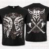 Viking Style T-Shirt with Skull, Thor's Hammer, Mjolnir. Nordic Tradition Asatru