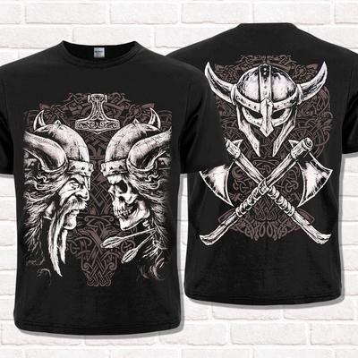 T-shirt style Viking avec Crâne, marteau de Thor, Mjolnir. Tradition nordique Asatru