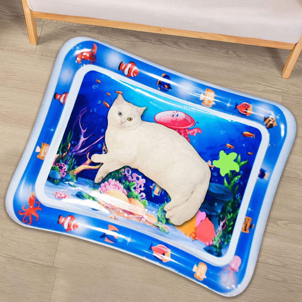 Water Sensor Play Mat with Fish Water Sensory Play Mat Tummy Time Water Play Mat for Bored Indoor Cats Play Water Bed 65cm/69cm