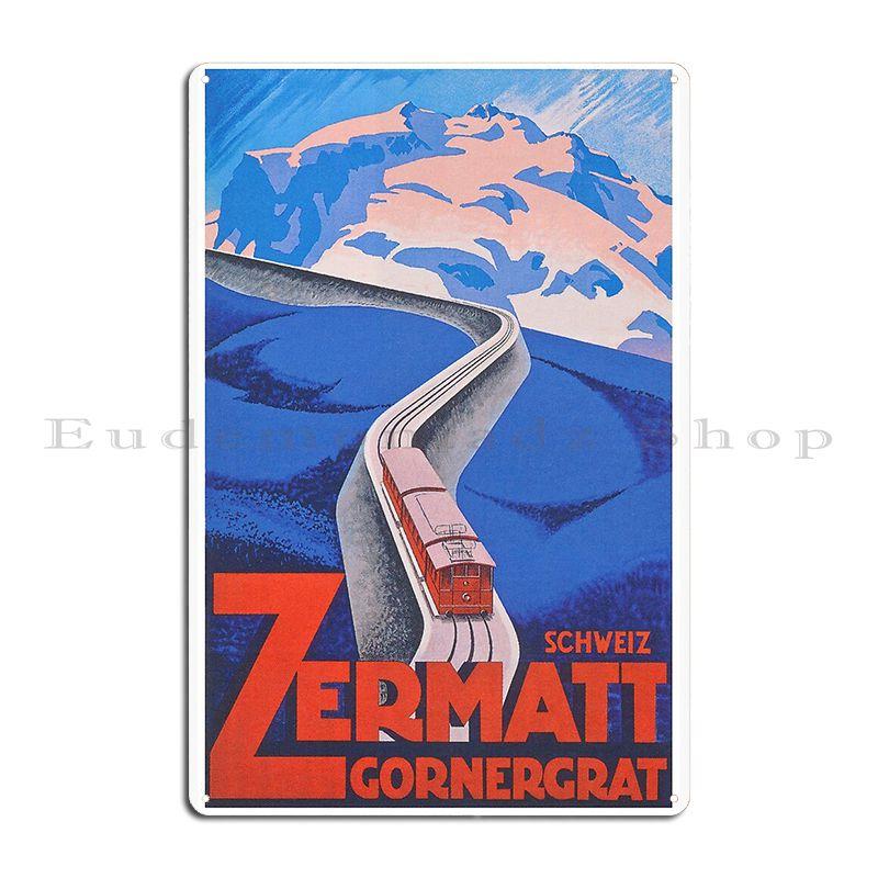 DORA Tin Sign Zermatt Matterhorn Switzerland Ski Poster Metal Sign Poster Design Custom Classic Wall Cave Customize Tin Sign Poster 20x30cm（7.8x11.8inch）