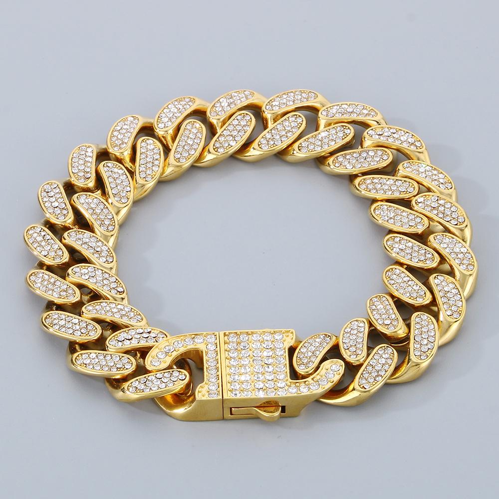 Hip-Hop Heavy Cuban Link Chain Set Man Bracelet Necklace Luxury Gold Color Stainless Steel & Full CZ Men's Necklace & Bracelets Sets