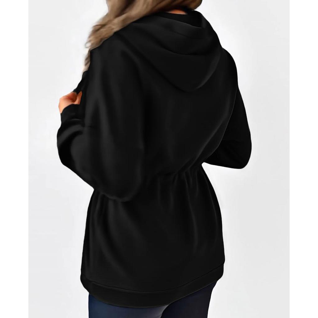 Women's Solid Color Fashionable Long Sleeved Hooded Zipper Casual Jacket