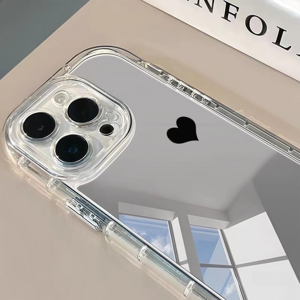 Cute Love Heart Pattern Phone Case For iPhone 17 11 12 13 14 15 16 Pro Max XS XR 7 8 Plus Make Up Mirror Shockproof Luxury Funda