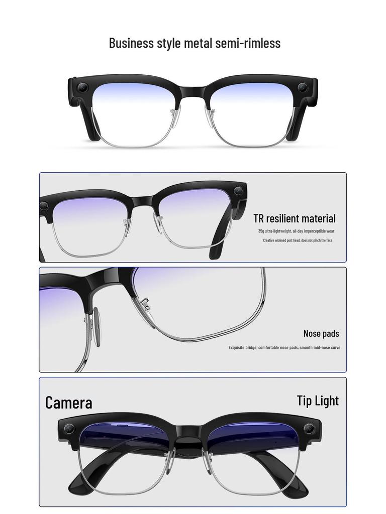 Chytré brýle W630: 8MP Duální mikrofon s potlačením hluku, AI rozpoznávání objektů, HD zvuk, Chytrá kamera.