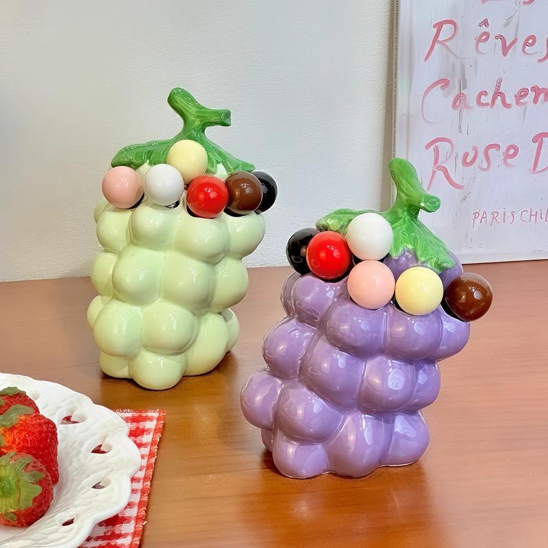 Ceramic Grape Fruit Fork Set Household Stainless Steel Dessert Fork Storage Jar Fruit Insertion Child Safety Forks Toothpick