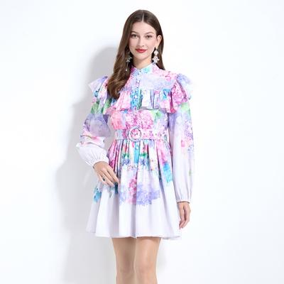 Spring Summer Women Lantern Sleeve Ruffles Mini Short Princess Holiday Beach Dresses With Belt