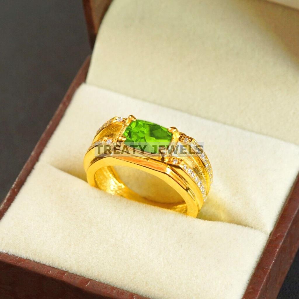 Peridot Oval Cut With 925 Sterling Silver Gold Plated Ring For Men's #B450 JL375683863215