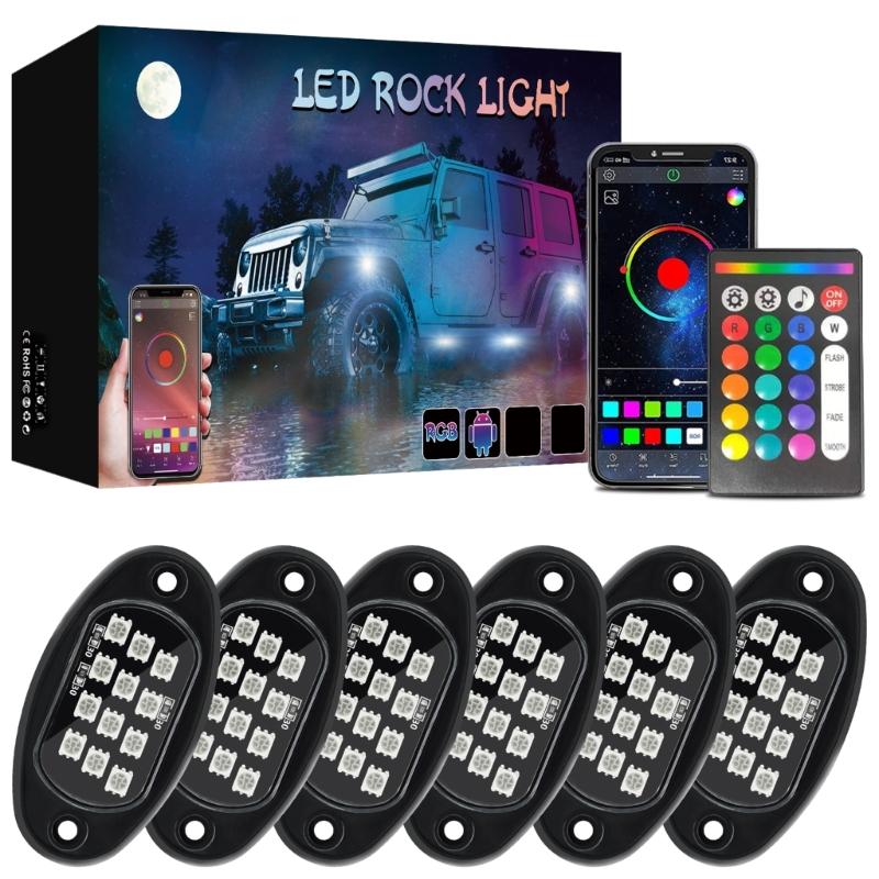 Auto Accessories LED Rock Lights 12 LEDs Underglow Lights Waterproof Trail Rig Lamp for Truck Pickups