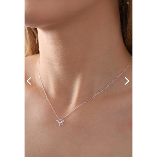 Minimale Libellen-Halskette für Damen aus 925er-Sterlingsilber mit weißem Zirkonstein