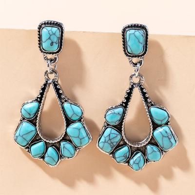 1 Pair Women Earrings Hollow Waterdrop Shape Faux Turquoise Anti-allergy Ear