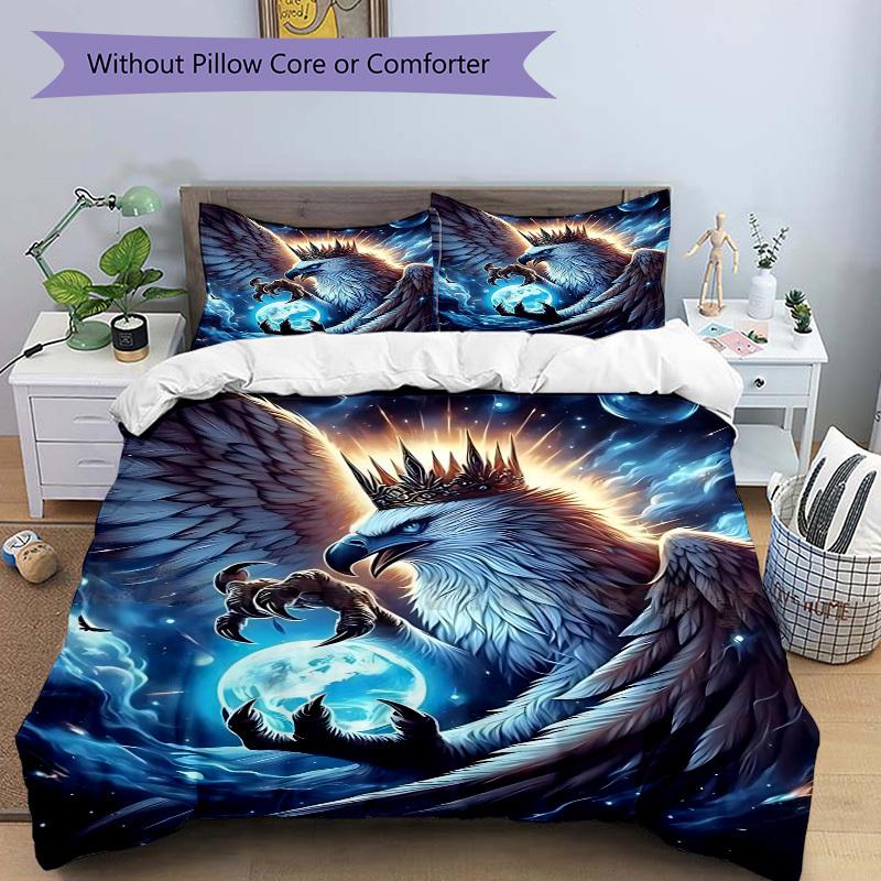 3pcs Eagle Fantasy Art Bedding Set - 1 Duvet Cover + 2 Pillowcases(Core Not Included), Machine Washable Polyester yy251216104