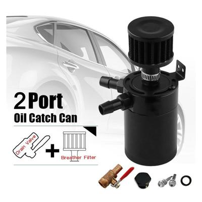 Universal Car Oil Separator Catch Can Tank Kit 2 Ports 150ml Aluminum Oil Reservoir Tank with Drain Valve Filter Oil Separator