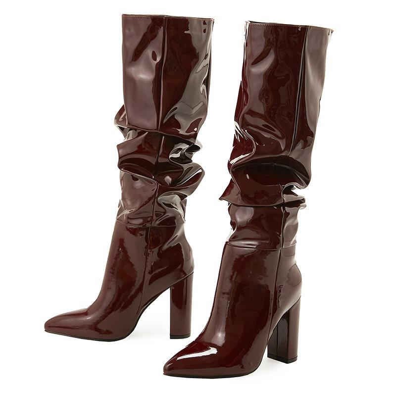Patent Leather Over The Knee Chelsea Boots Women Shoes Chunky Heels Fashion Solid Sexy Thin High Heel Side Boots Female